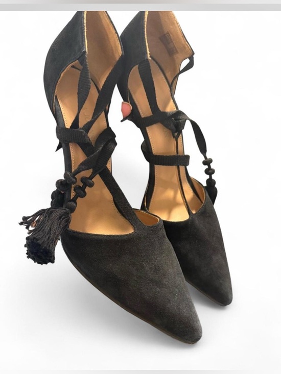 Ulla Johnson Shoes - Ulla Johnson Tassel T-Strap Pumps Black Suede Heels Size 10 IT 40 Designer